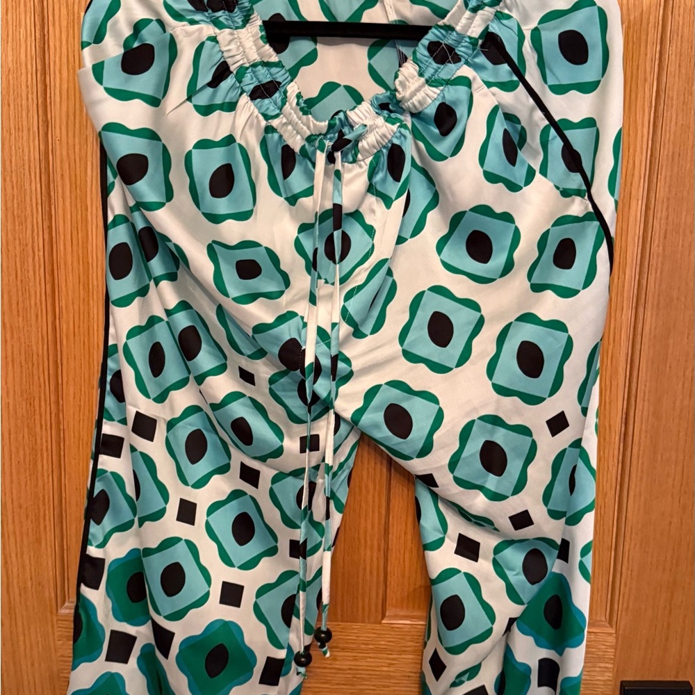 Zara Teal and Black Patterned Pants